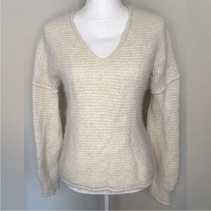 Free People Knit Sweater V-Neck Alpaca Cotton Women Creme Size Small